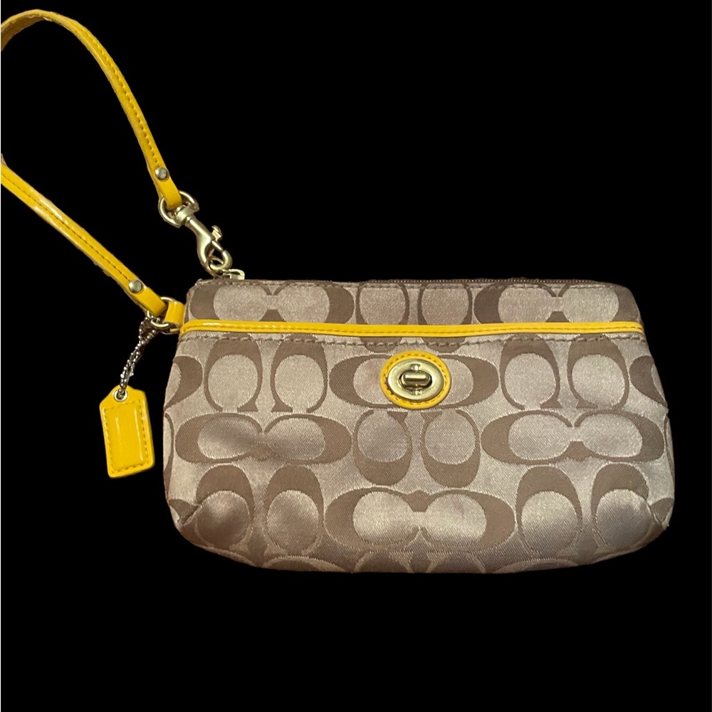 Coach tan and yellow wristlet